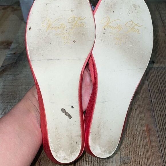 Vanity Fair Vintage Nylon Satin Peep Toe Slippers 5/6 Coral Boudoir - Picture 3 of 9